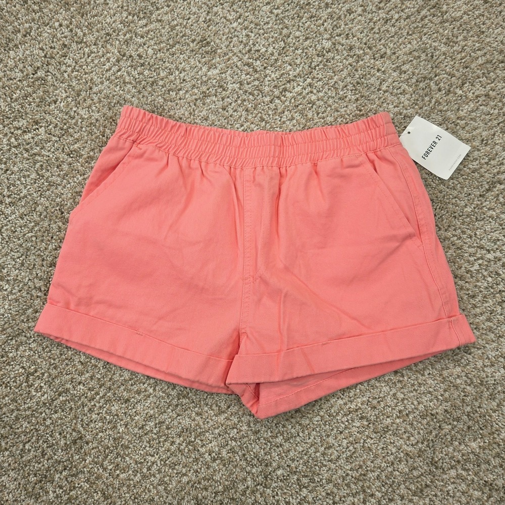 NEW Forever 21 Women's Light Pink Denim Jean Shorts Cuffed Size XS Elastic Waist